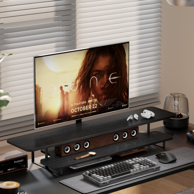 Desk Setup Monitor And Laptop - Ceviz Kaplama Monitör Standı Yükseltici Masif