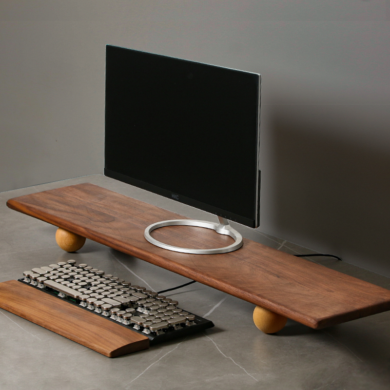 Desk Setup Monitor And Laptop - Masif Ahşap Monitör Yükseltici Dizüstü Bilgisayar