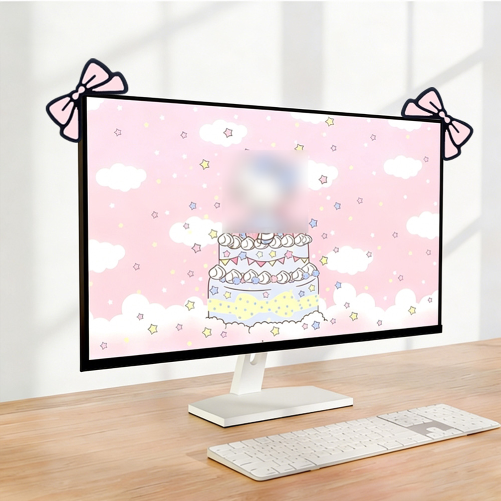 Desk Setup Monitor And Laptop - Sevimli Pembe Fiyonklu Monitör Süsü Kawaii