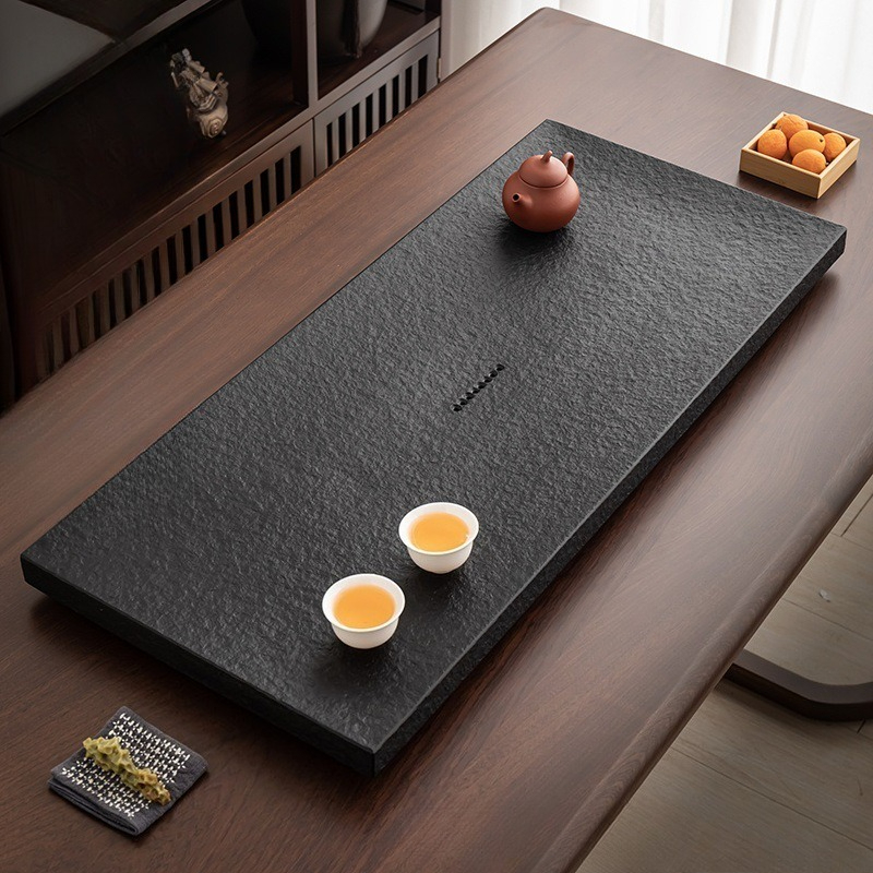 Desk Setup At Home - Doğal Siyah Taş Çay Tepsisi, Oturma