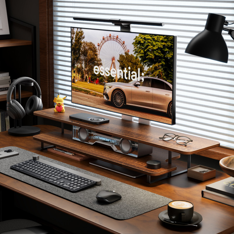 Ceviz Kaplama Monitör Standı Y - Desk Setup Monitor And Laptop incelemesi ve fiyatı